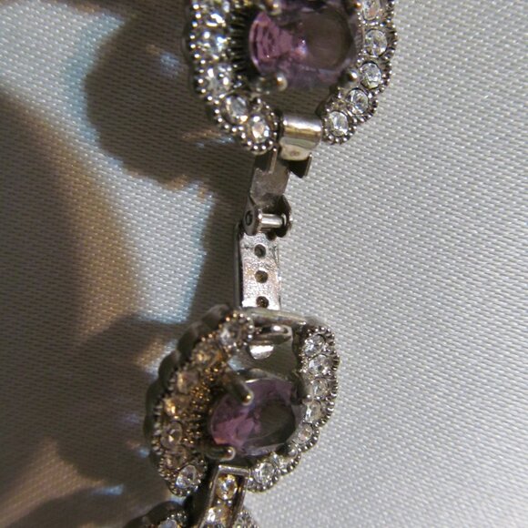 Vintage Faux Amethyst and Faux Diamond bracelet Silver Tone 7-1/2" ~ Stunning! - Picture 8 of 14